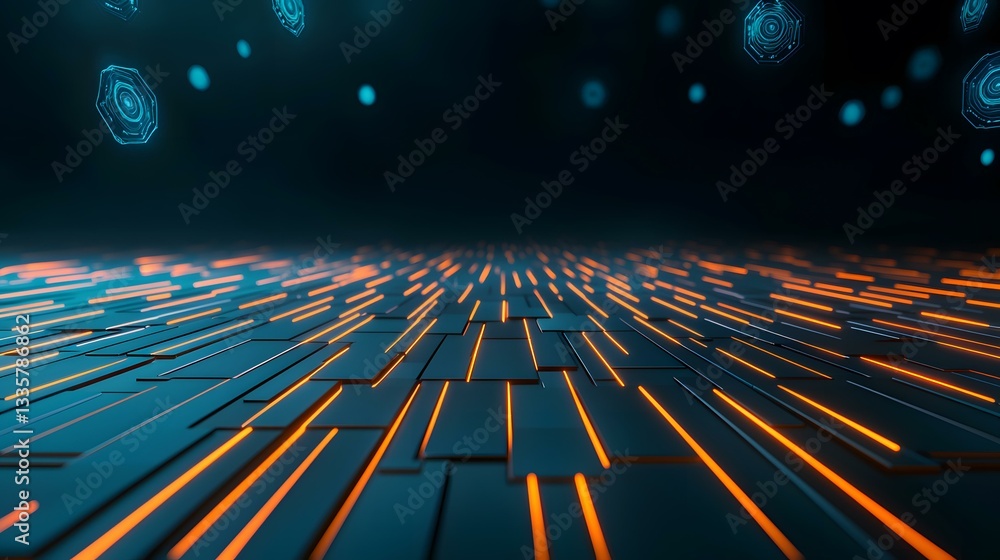 Poster the image shows a dark teal, textured surface with orange glowing lines running across it, creating 