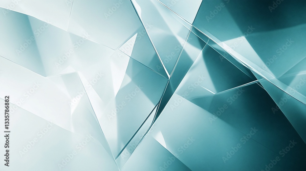 Poster abstract geometric background with intersecting transparent planes and teal hues creating a modern f