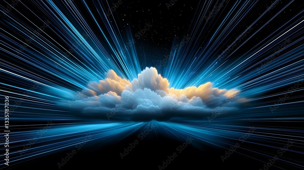Poster the image shows a stylized depiction of a cloud formation at the center, illuminated from behind by 