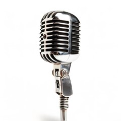 Fototapeta premium Vintage Microphone with Chrome Finish on White Background