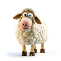 Cute Cartoon Sheep Character with Big Eyes and Friendly Expression