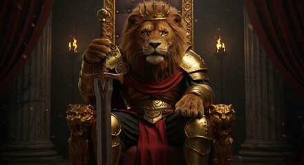 Majestic Lion King on a Golden Throne. Generative Ai