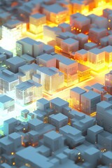 A conceptual 3D map showing real estate hotspots glowing in different colors.