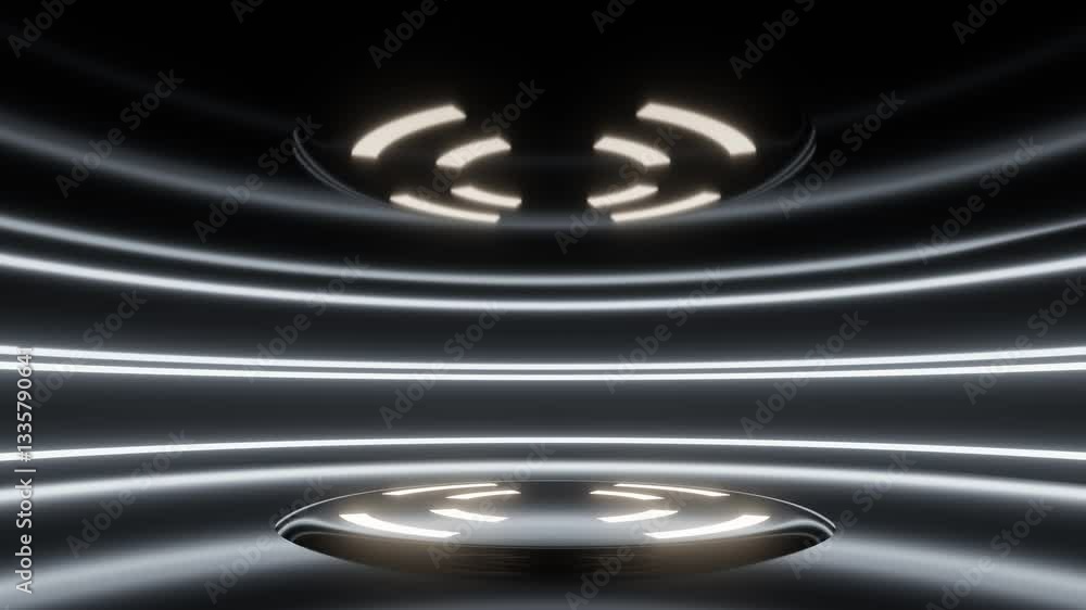 Poster futuristic hovering discs with glowing light 4k 60fps 3d looping animation