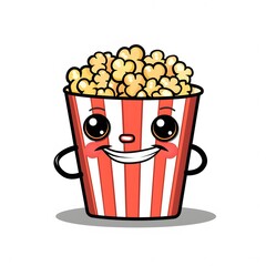 Cheerful Cartoon Popcorn Character with Red and White Stripe Bucket