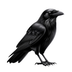 Fototapeta premium A detailed, artistic depiction of a black raven in a poised stance.