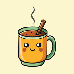 Kawaii Hot Cocoa Mug with Smiley Face & Cinnamon Charm
