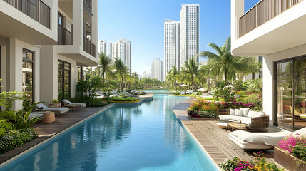 Luxury Resort Poolside 3D Illustration