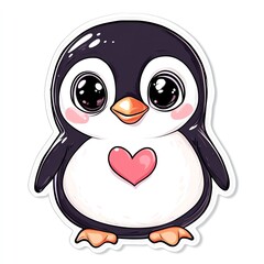 A cute cartoon penguin character with big eyes and a heart on its chest.