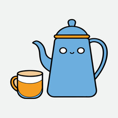 Cute Blue Teapot and Cup of Tea