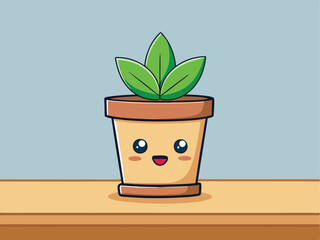 Cute plant in a pot with a happy face