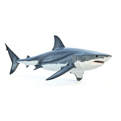 Obraz premium Great white shark isolated on white background, showcasing its powerful form