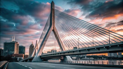 Fototapeta premium Minimalist Zakim Bunker Hill Memorial Bridge Boston Skyline Photography