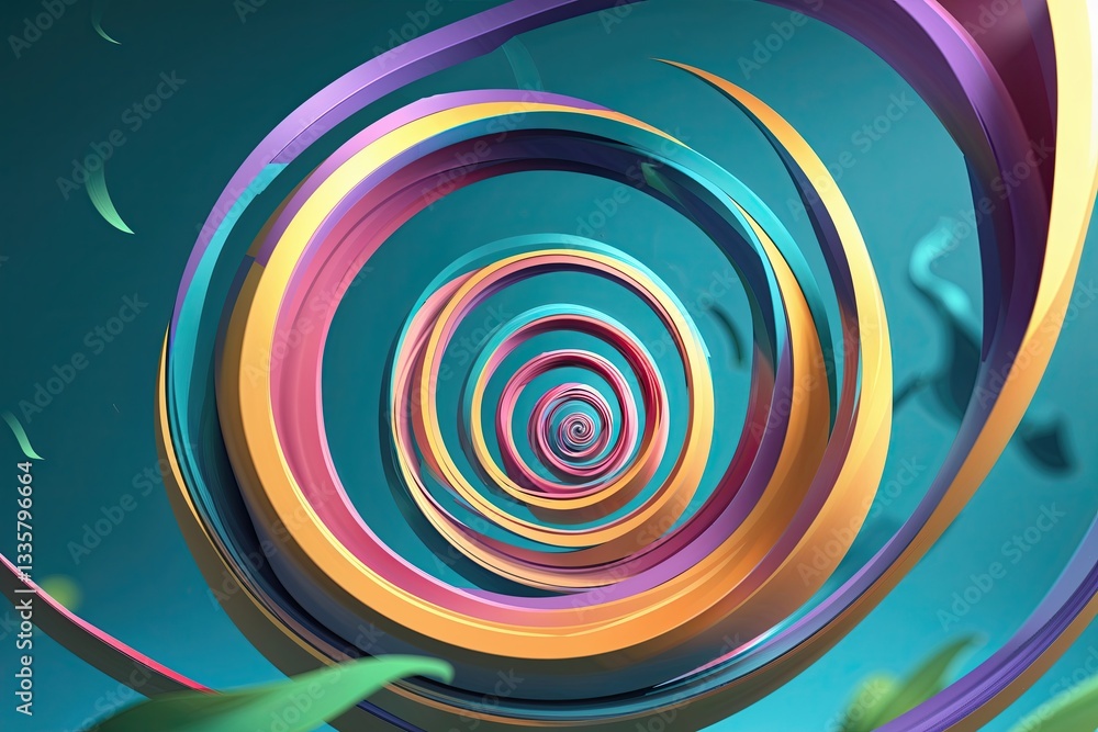 Poster dynamic teal background with animated cartoon spirals in motion