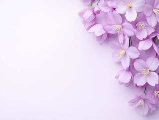 Fototapeta premium Delicate pink cherry blossoms arranged on a soft pastel background