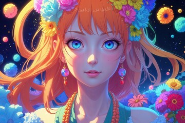 Obraz premium Vibrant 3D Animated Surreal Anime Wall Art Tapestry in Bright Colors