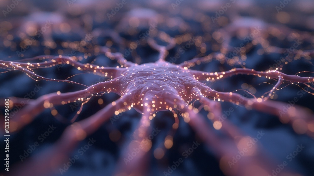 Poster neural network brain cell ai neuron connections high resolution microscopic image