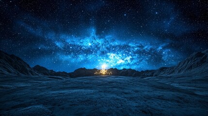 Naklejka premium Majestic Night Sky over Starlit Mountain Range