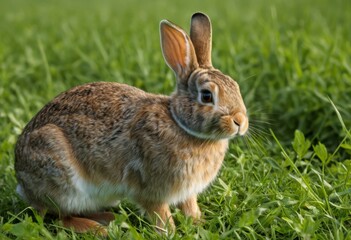 Fototapeta premium A rabbit sits in the grass