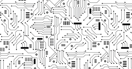 Technology black circuit diagram concept. High-tech circuit board connection system. Vector abstract technology on a white background.