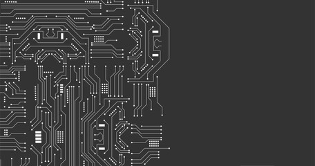 Abstract background with technology circuit board texture. Electronic motherboard illustration. Communication and engineering concept. Vector illustration
