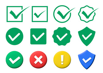 green check mark icon, check box icon set. circle and square. tick box symbol in green with correct, accept checkmark icons , check list circle frame - checkbox symbol sign