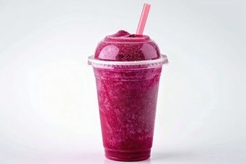 Detailed Image of Delicious Smoothie with Straw in Plastic Cup Isolated on White