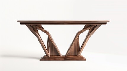 A realistic Art Deco console table with sleek, geometric design and intricate detailing, captured in high-definition against a clean white background, highlighting its elegant structure.