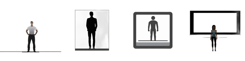3D human models, various poses, white background isolated on white or transparent