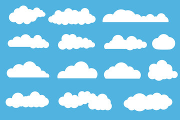 Set of cartoon clouds in flat style. white cloud collection Many white clouds for design