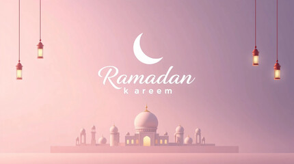 Ramadan Kareem Greeting Background in Soft Pastel Colors with Cinematic Lighting and Dramatic Composition