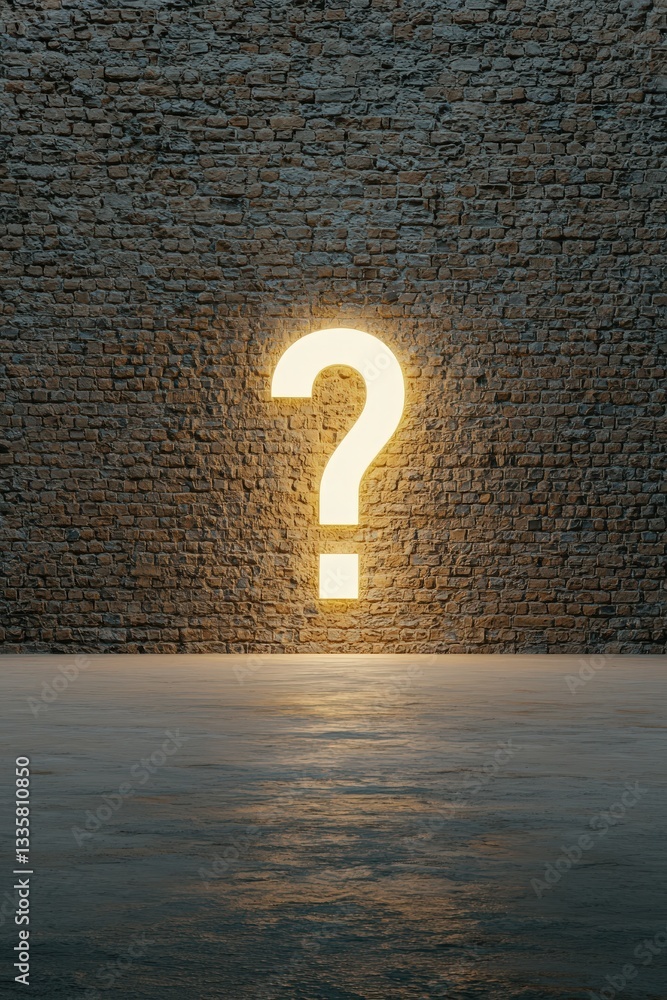 Poster a glowing 3d question mark that transforms into a doorway.