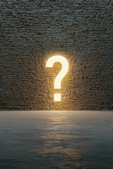 A glowing 3D question mark that transforms into a doorway.