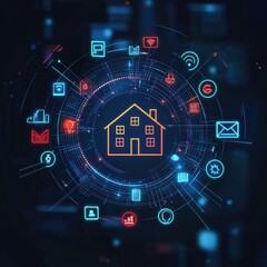 Fototapeta premium A glowing circle of financial icons surrounding a central home image.