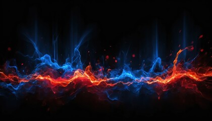 Dynamic Blue and Red Waves: Abstract Light Effects, Digital Art, Dark Background, High Contrast