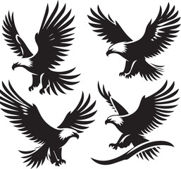 Majestic Black and White Eagle Vector Illustration – Fierce Falcon Silhouette Logo