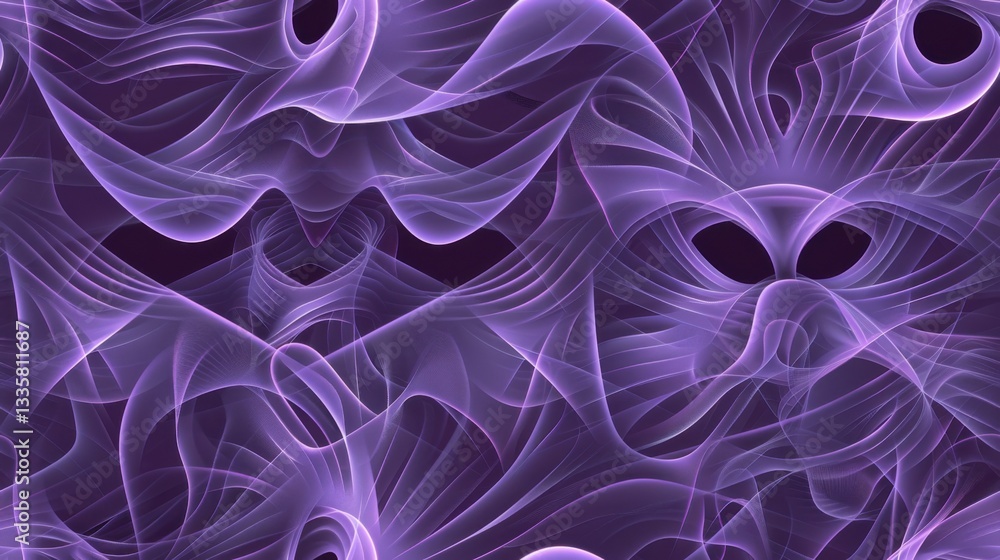 Poster abstract geometric background with flowing purple curves forming a symmetric ornamental pattern.