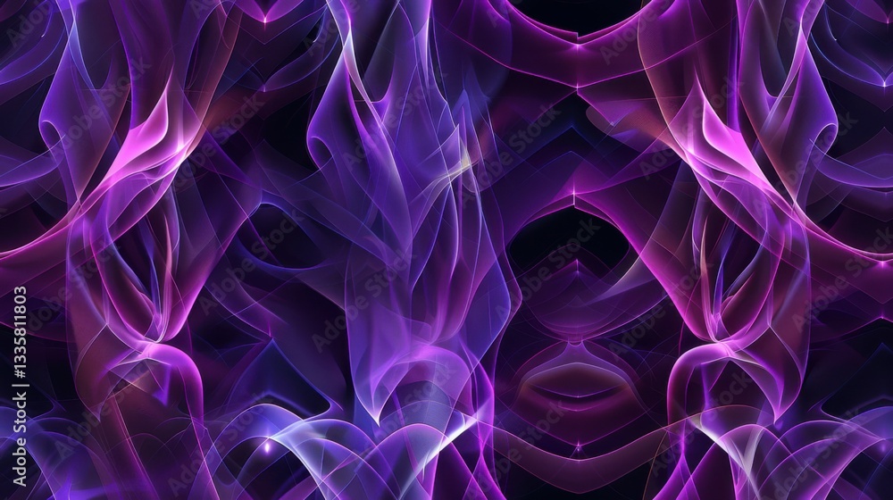 Poster abstract geometric background with flowing purple curves forming a symmetric ornamental pattern.