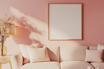Interior of the Living Room Soft Sofa and Pillow Near Lamp Soft Color Wall 3D Rendering