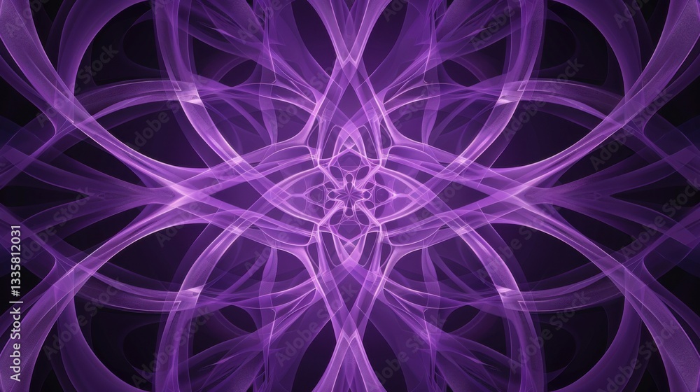 Poster abstract geometric background with flowing purple curves forming a symmetric ornamental pattern.