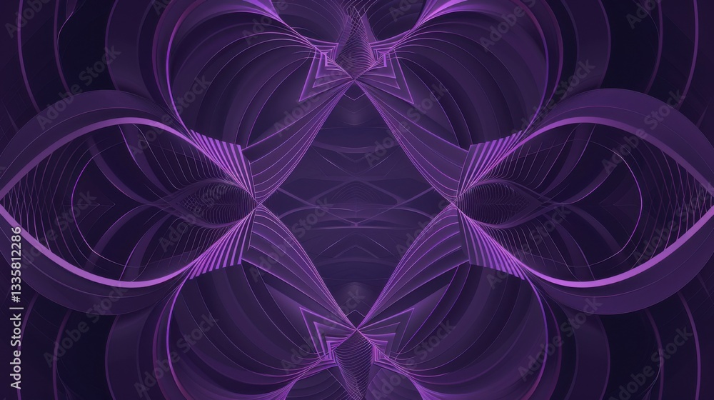 Poster abstract geometric background with flowing purple curves forming a symmetric ornamental pattern.