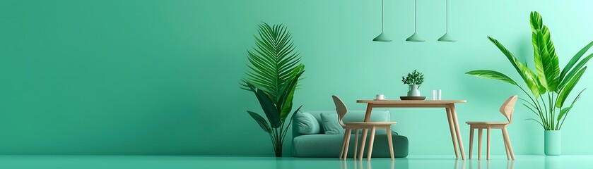 Modern Minimalist Interior Design with Green Walls and Natural Elements for a Relaxing Atmosphere