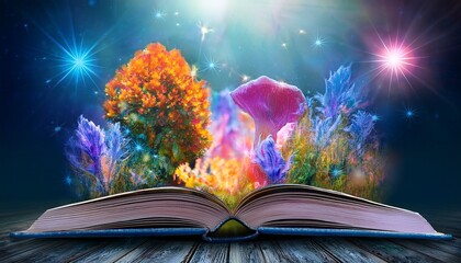 Obraz premium open book with colorful magical fairy tale