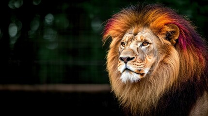 Fototapeta premium Majestic Lion Portrait Fiery Mane Intense Gaze Wildlife Photography