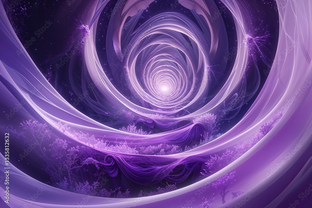 Poster ethereal fantasy artwork featuring captivating loop patterns and soft purple tones