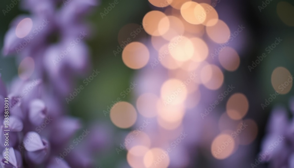 Poster nature action: delicate lilac blooms with bokeh light effect in a garden setting
