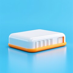 Modern Minimalist White Container with Vibrant Orange Base on Light Blue Background