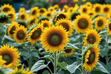 Obraz premium Bright Yellow Sunflower Petals in a Colorful Garden Landscape