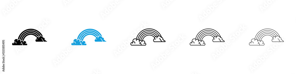 Wall mural cloud rainbow icons vector illustrations in black and blue colors for web and ui designs