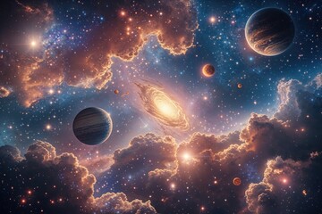 Celestial Canopy Filled with Interstellar Wonders and Shimmering Light Particles